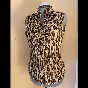 Leopard ruffle front blouse